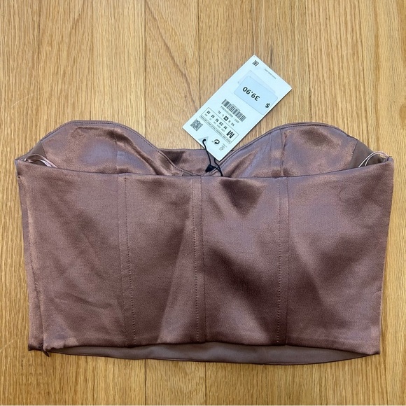 NWT Zara Satin Bandeau Mauve Strapless Crop Top Size Medium - Picture 8 of 10